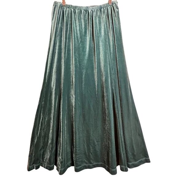 Vtg 90s Velvet Maxi Skirt Sz Medium Green Whimsigoth Fairy Grunge Long Full - Picture 2 of 11
